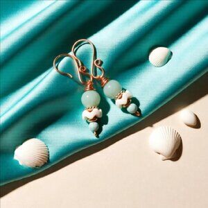 Hand Crafted! Aventurine & Amazonite + Copper Earrings! Romantic! Feminine!